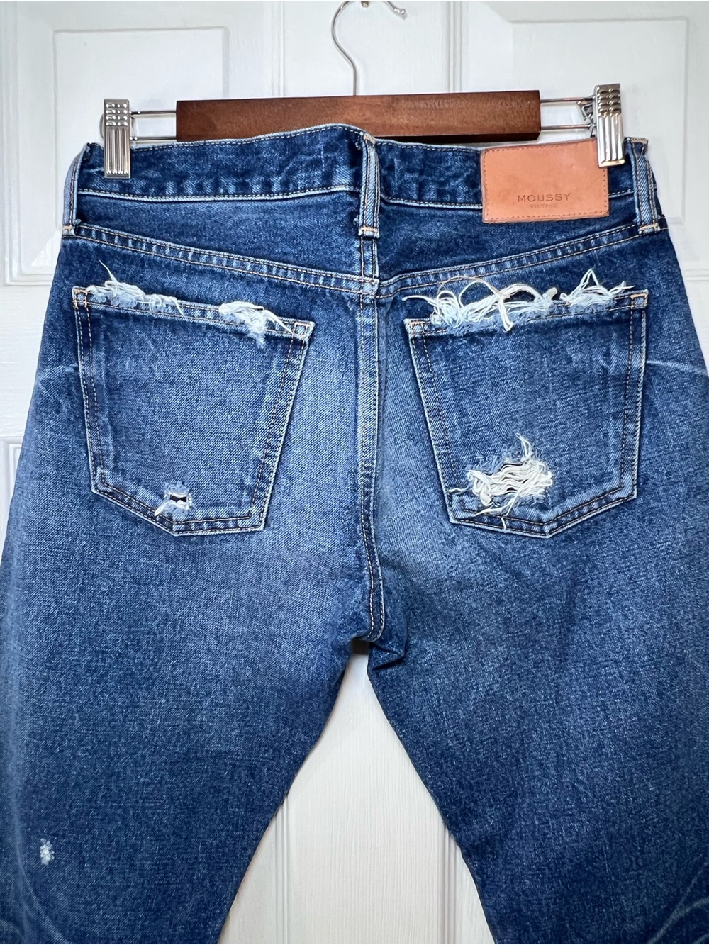 Moussy Vintage Comfort Glendale Skinny Jeans Blue Medium Wash Distressed Size 27 - Picture 6 of 14